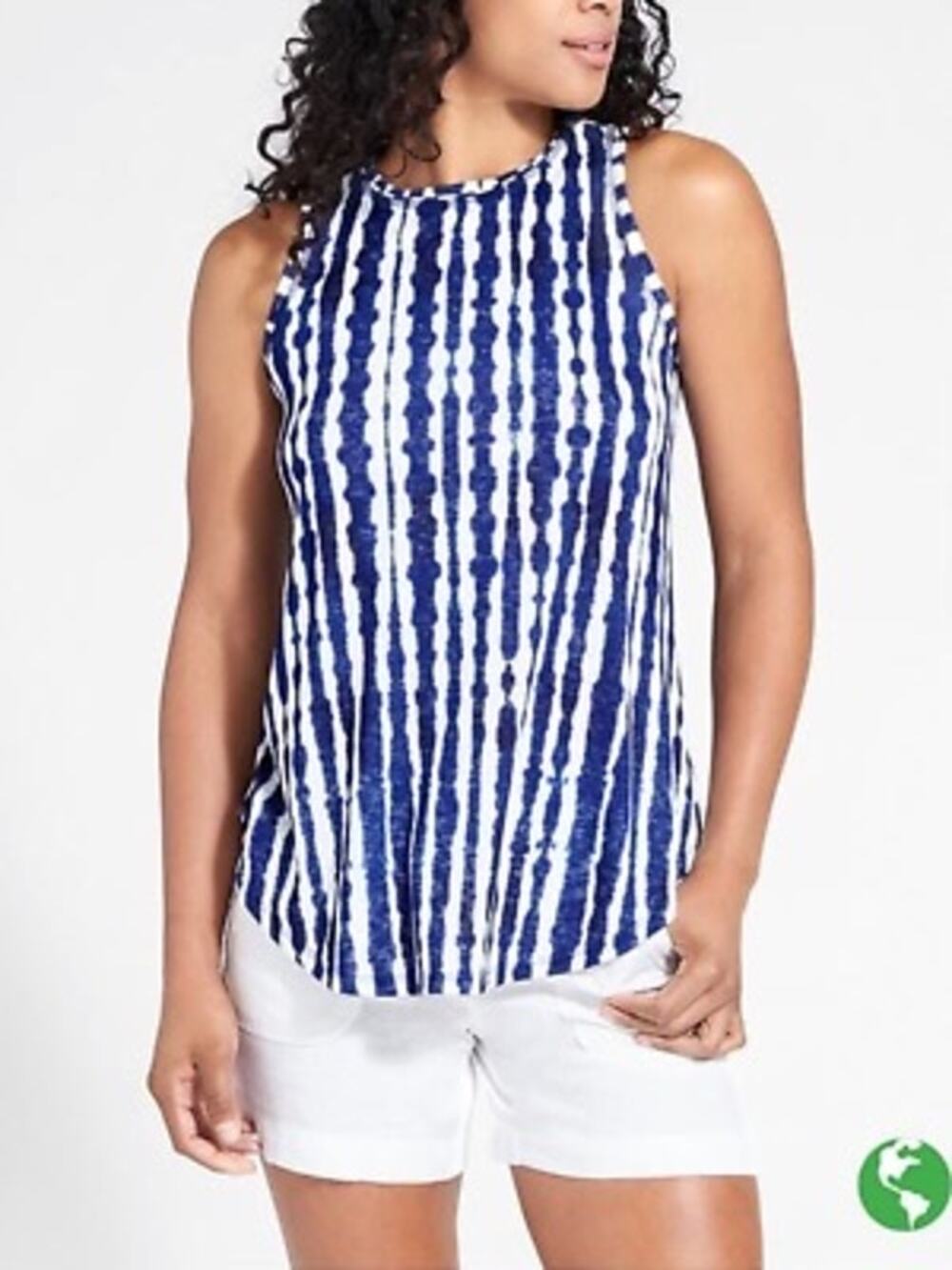 Athleta Navy & White Breezy Sleeveless Tunic Top - Women's XL